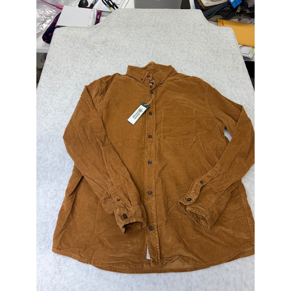 Alpine Design Mens Brown Khaki Corduroy Organic Cotton Button DownShirt ADM24309
